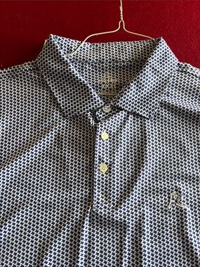 Rhoback Navy and White Geo-Pattern Polo